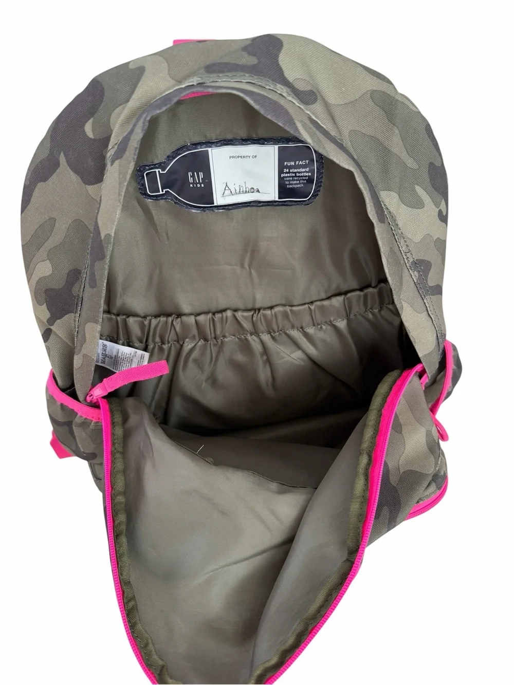 GAP Kids Gray Camo Backpack with Pink Trim and Heart Patch